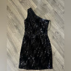 Nicole Miller black sequins one shoulder dress